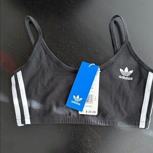 Adidas Charcoal Sports Bra with White Accents